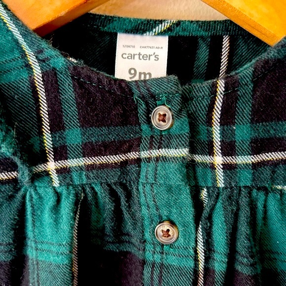 Carter's Green Plaid Button-front Top, 9M - Picture 6 of 7